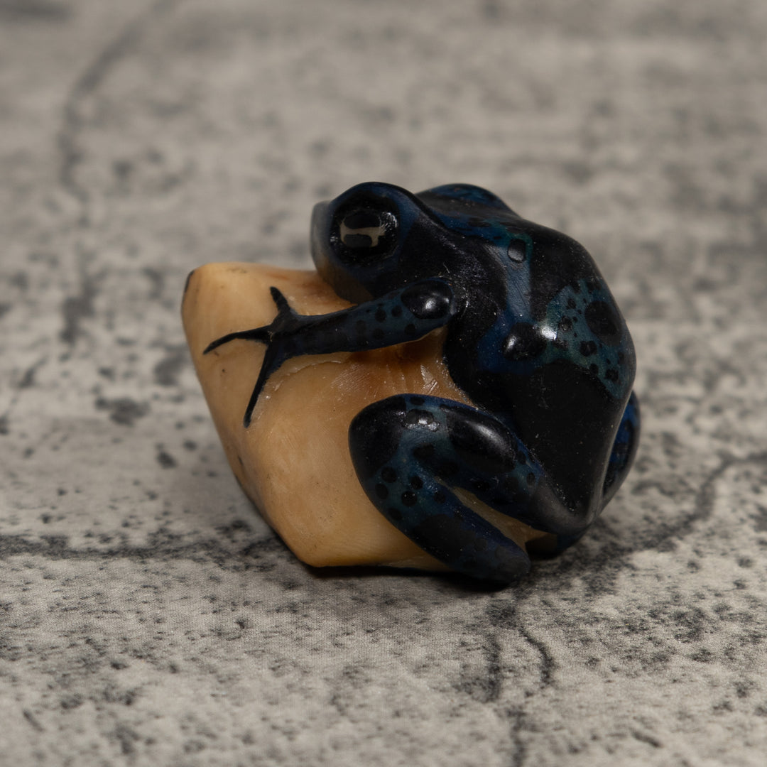 Vintage Dark Blue Green Frog Tagua Carving
