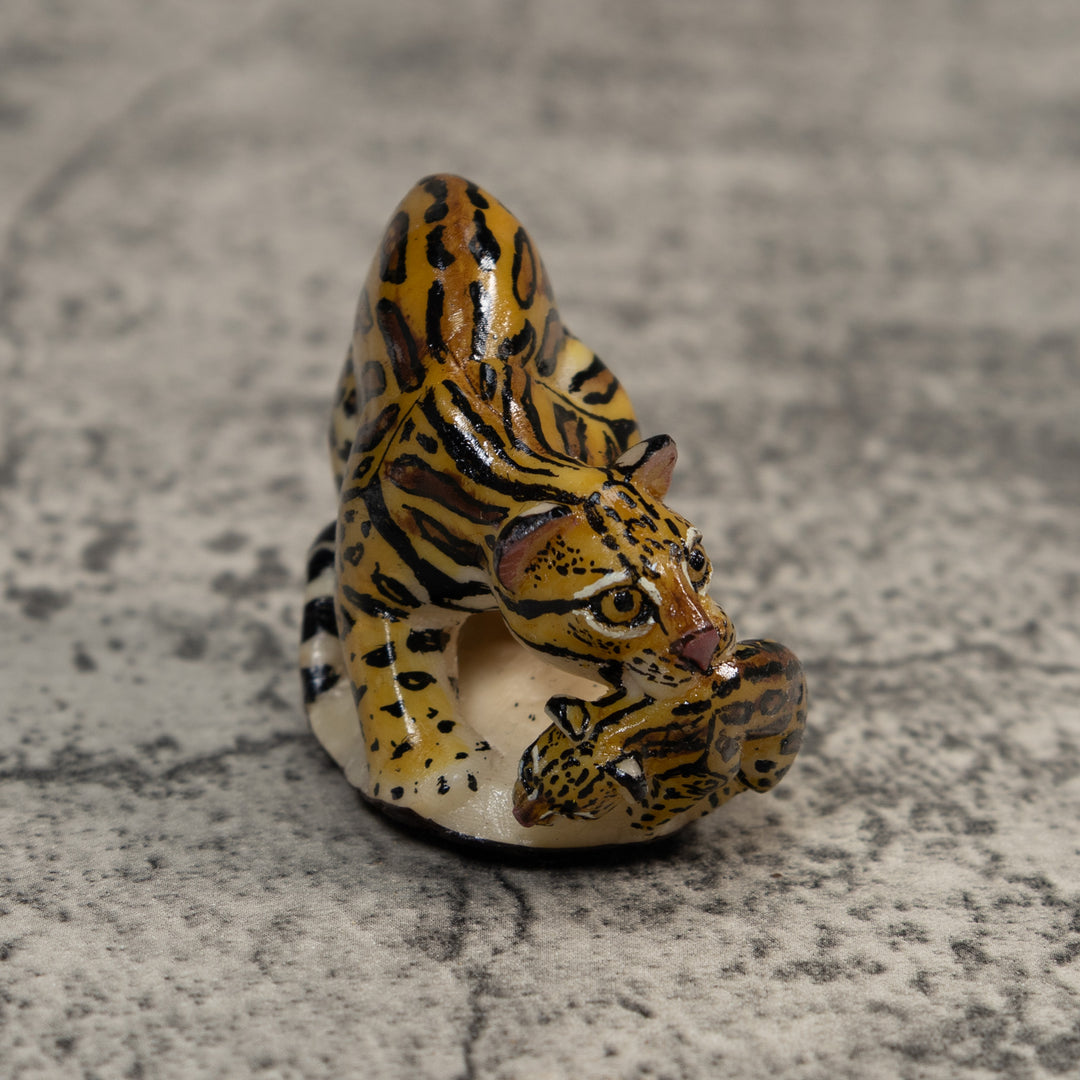 Jaguar Cat With Cub Tagua Carving
