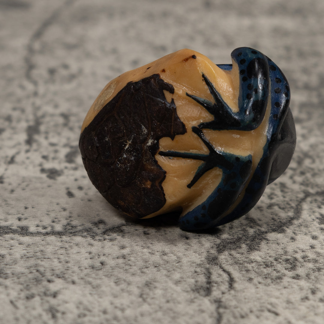 Vintage Dark Blue Green Frog Tagua Carving