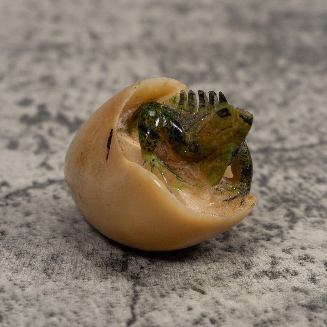 Vintage Iguana Emerging Egg Tagua Carving