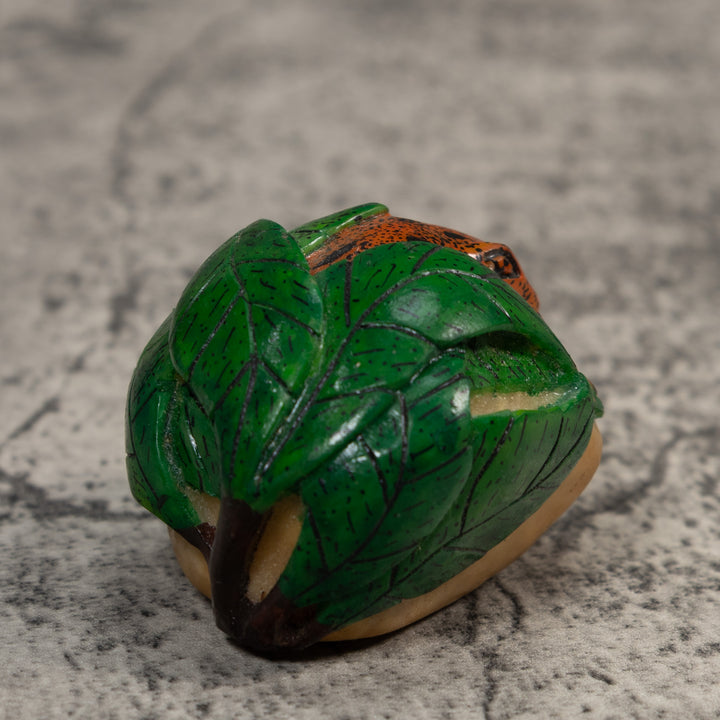 Vintage Green Orange And Black Poison Dart Frog Tagua Carving