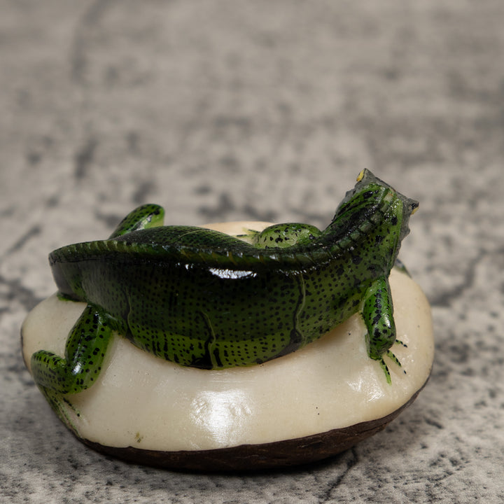 Green And Black Iguana Lizard Tagua Carving