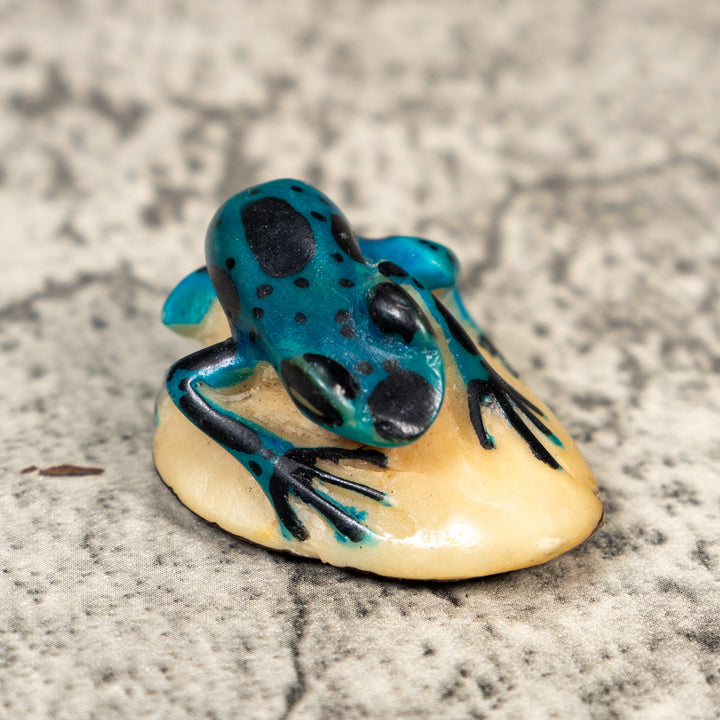 Vintage Blue And Black Frog Tagua Carving