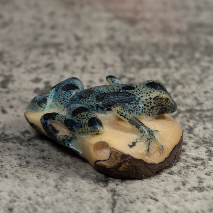 Vintage Blue And Black Poison Dart Frog Tagua Carving