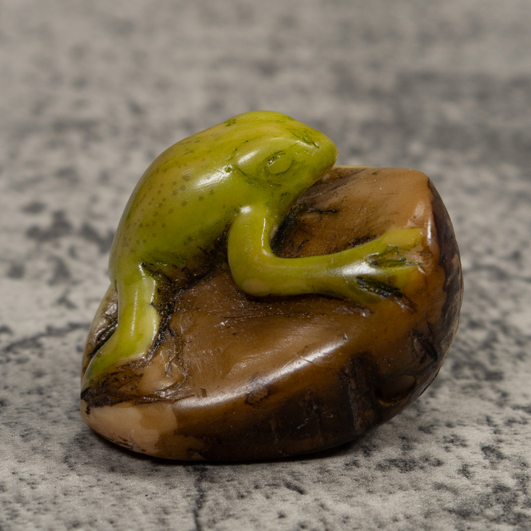 Vintage Green Frog Tagua Carving