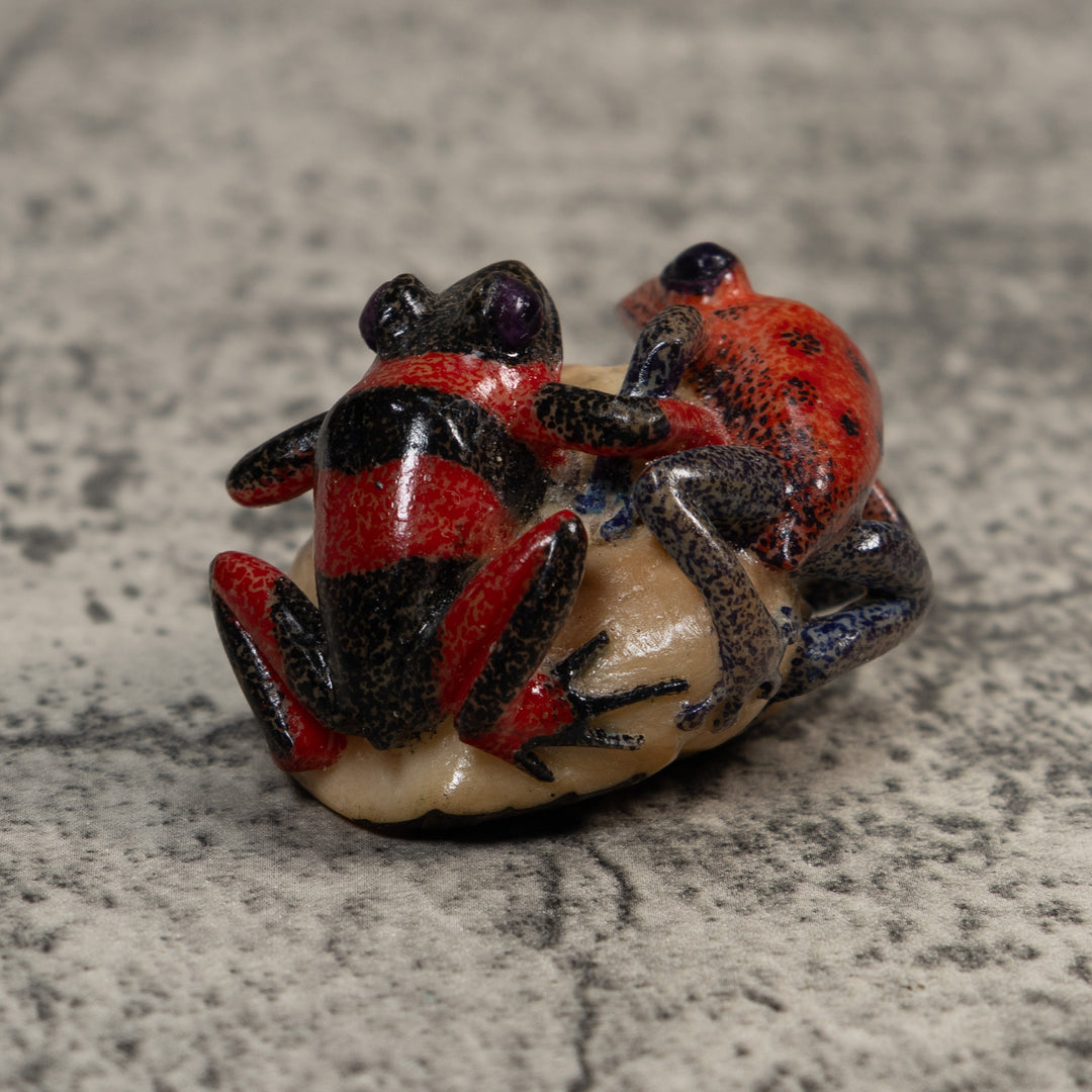 Vintage Red And Black Double Poison Dart Frog Tagua Carving
