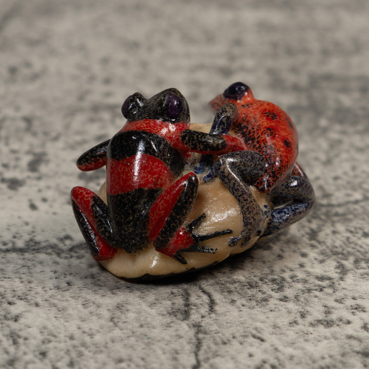 Vintage Red And Black Double Poison Dart Frog Tagua Carving