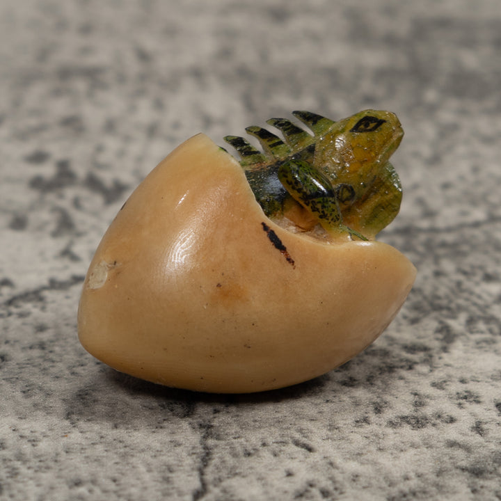Vintage Iguana Emerging Egg Tagua Carving