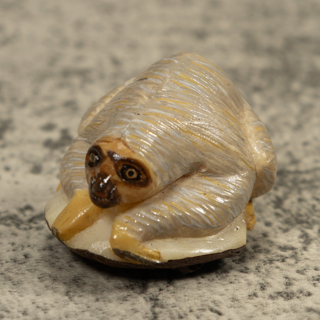 Gray Brown Sloth Tagua Carving