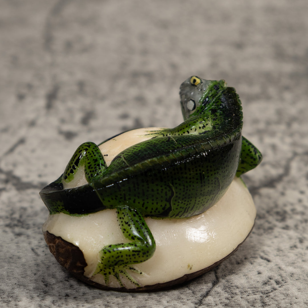Green And Black Iguana Lizard Tagua Carving
