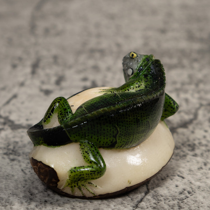 Green And Black Iguana Lizard Tagua Carving