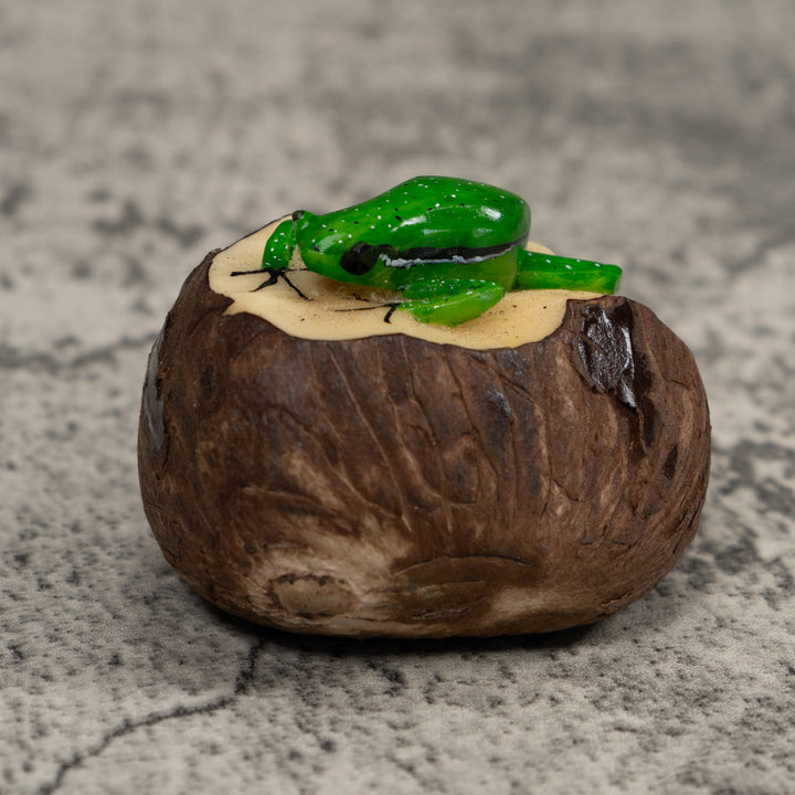 Vintage Green And Black Poison Dart Frog Tagua Carving