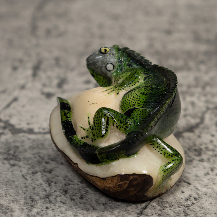 Green And Black Iguana Lizard Tagua Carving