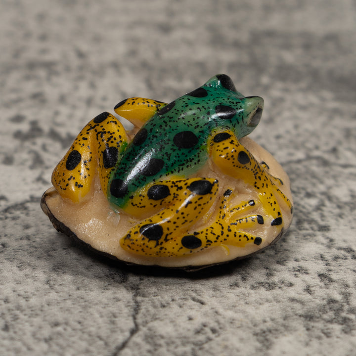 Vintage Yellow And Green Frog Tagua Carving