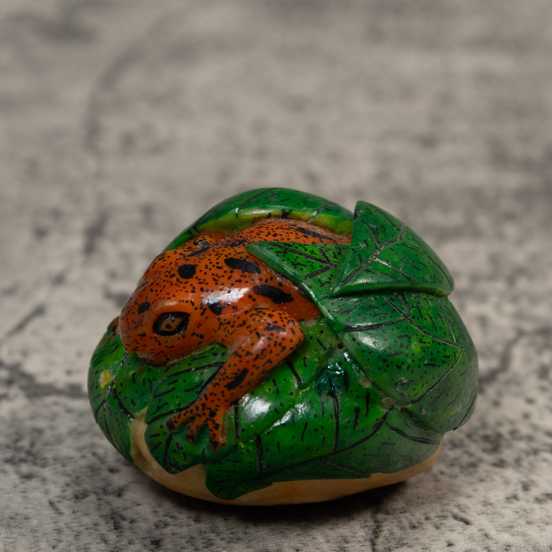 Vintage Green Orange And Black Poison Dart Frog Tagua Carving