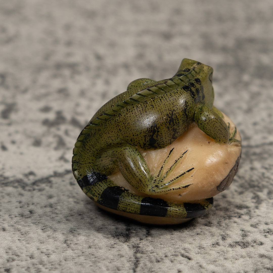 Green And Black Iguana Lizard Tagua Carving