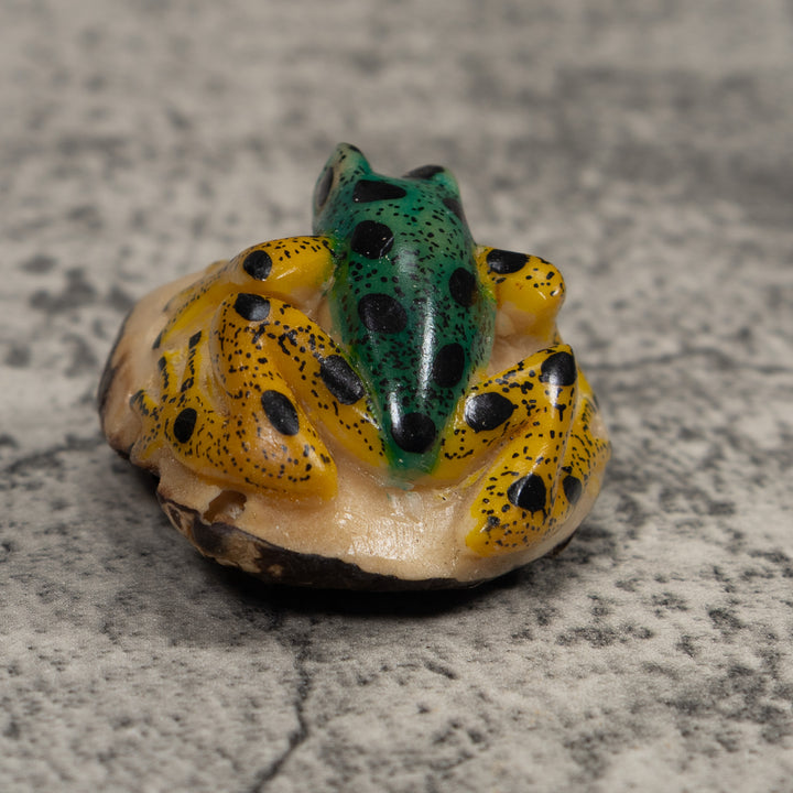 Vintage Yellow And Green Frog Tagua Carving