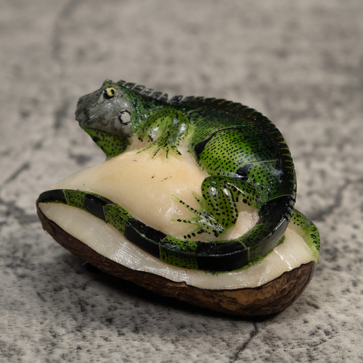 Green And Black Iguana Lizard Tagua Carving