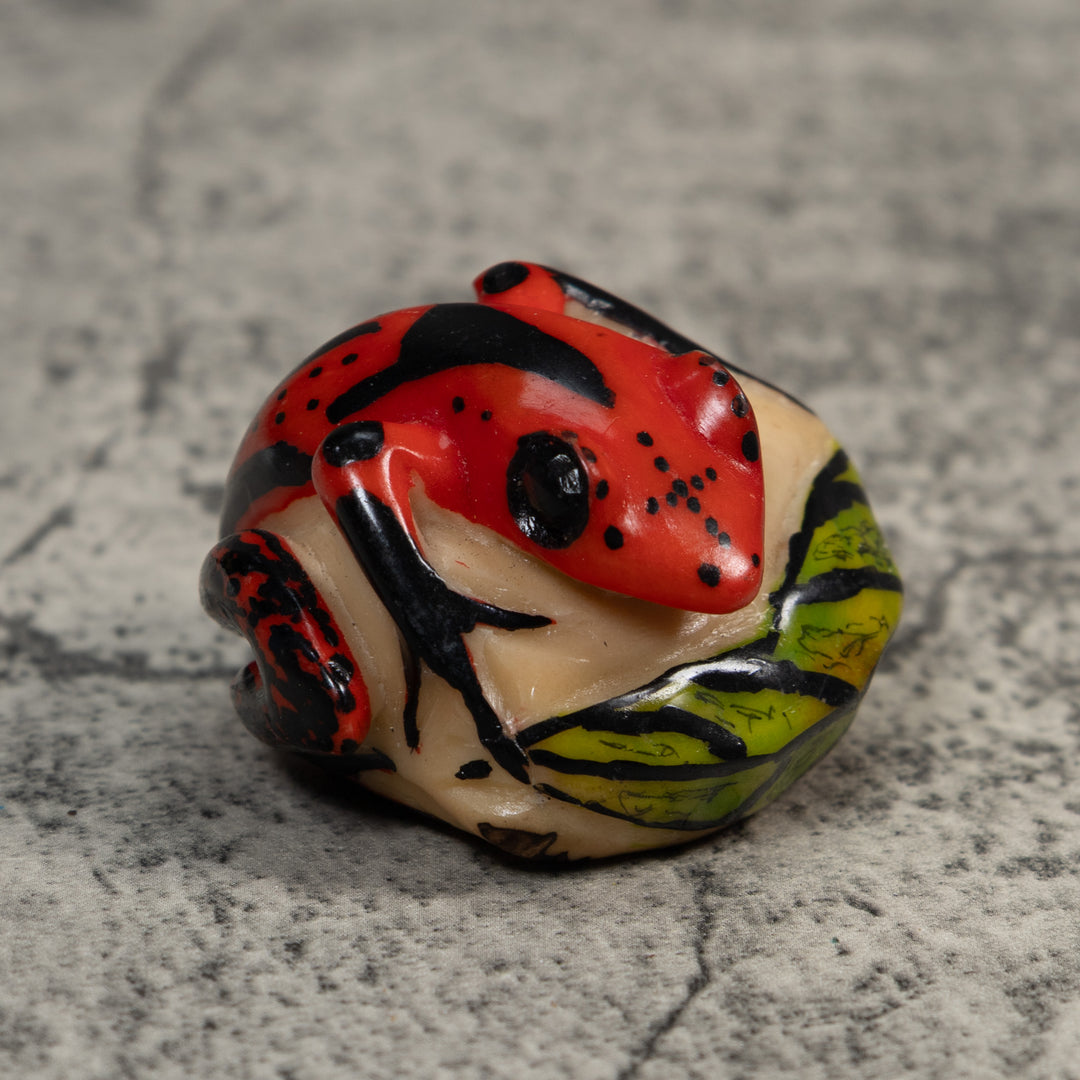 Vintage Red Green And Black Poison Dart Frog Tagua Carving
