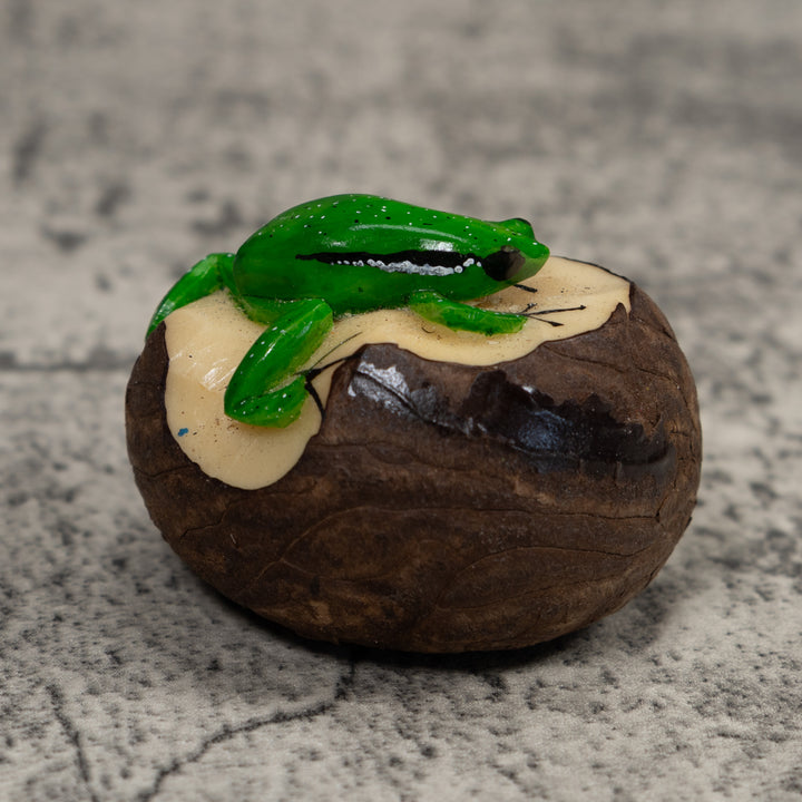 Vintage Green And Black Poison Dart Frog Tagua Carving