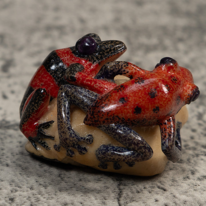 Vintage Red And Black Double Poison Dart Frog Tagua Carving