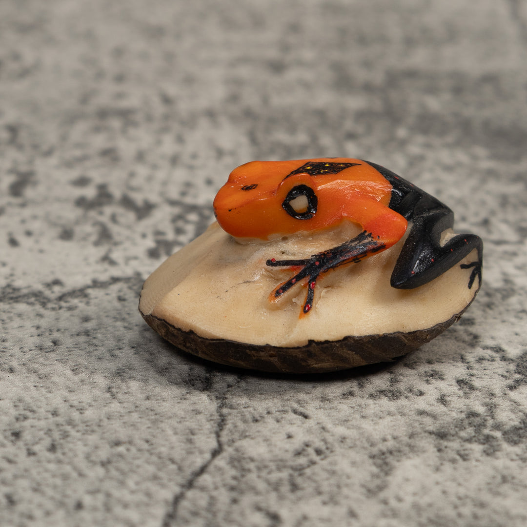 Vintage Orange And Black Poison Dart Frog Tagua Carving