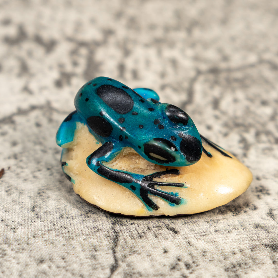 Vintage Blue And Black Frog Tagua Carving