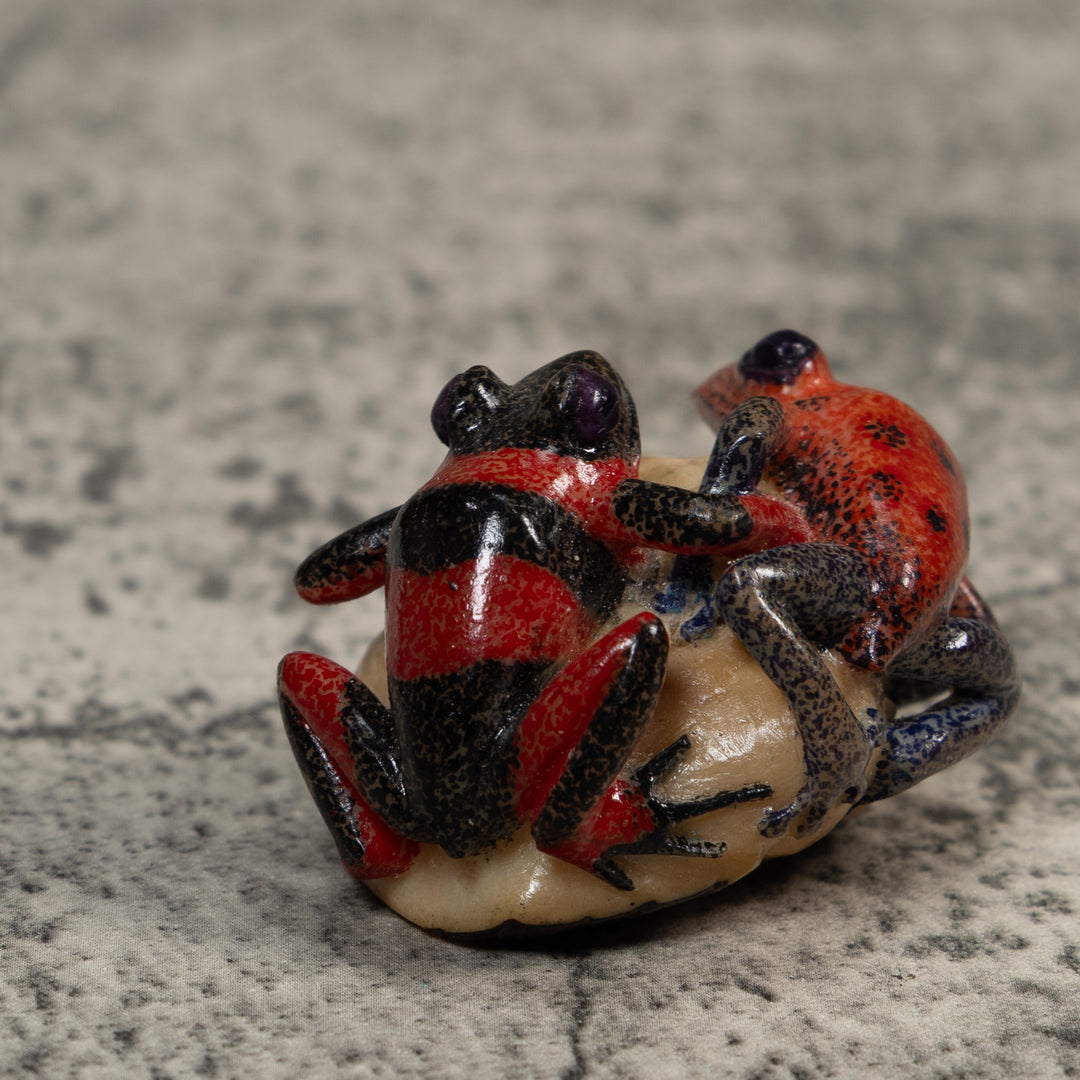 Vintage Red And Black Double Poison Dart Frog Tagua Carving