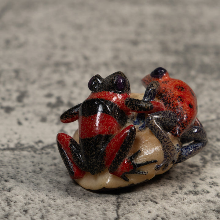 Vintage Red And Black Double Poison Dart Frog Tagua Carving