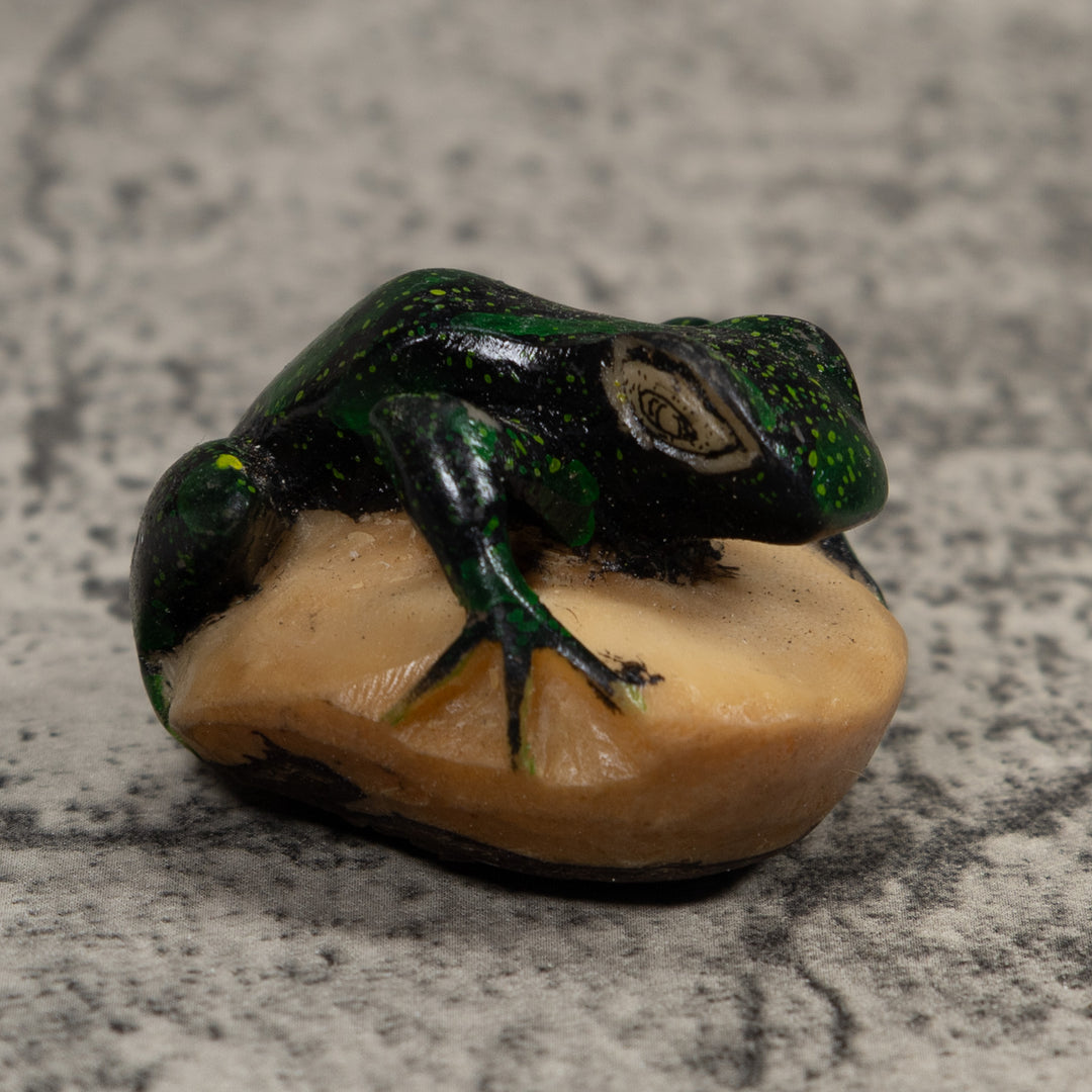 Vintage Dark Green Frog Tagua Carving
