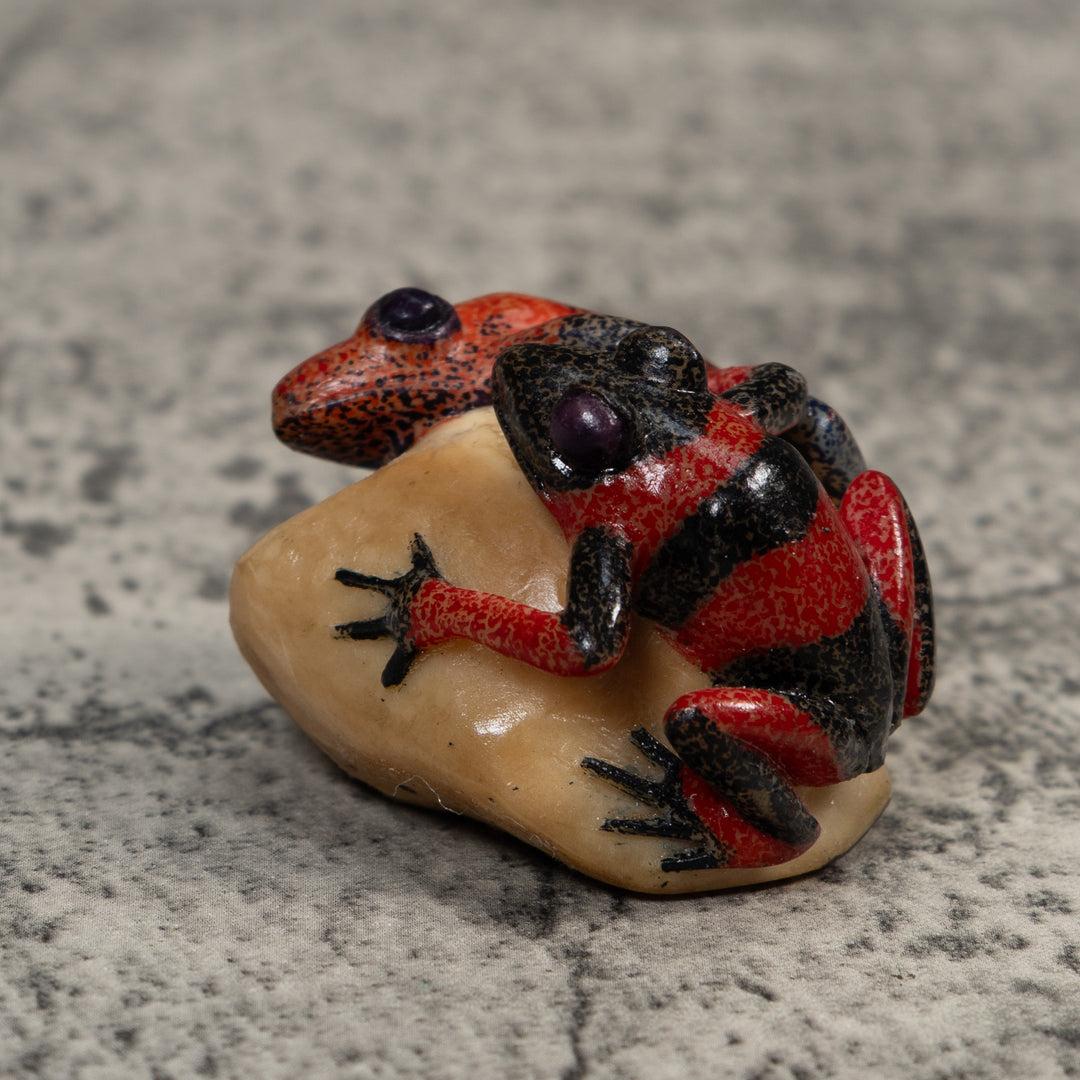 Vintage Red And Black Double Poison Dart Frog Tagua Carving