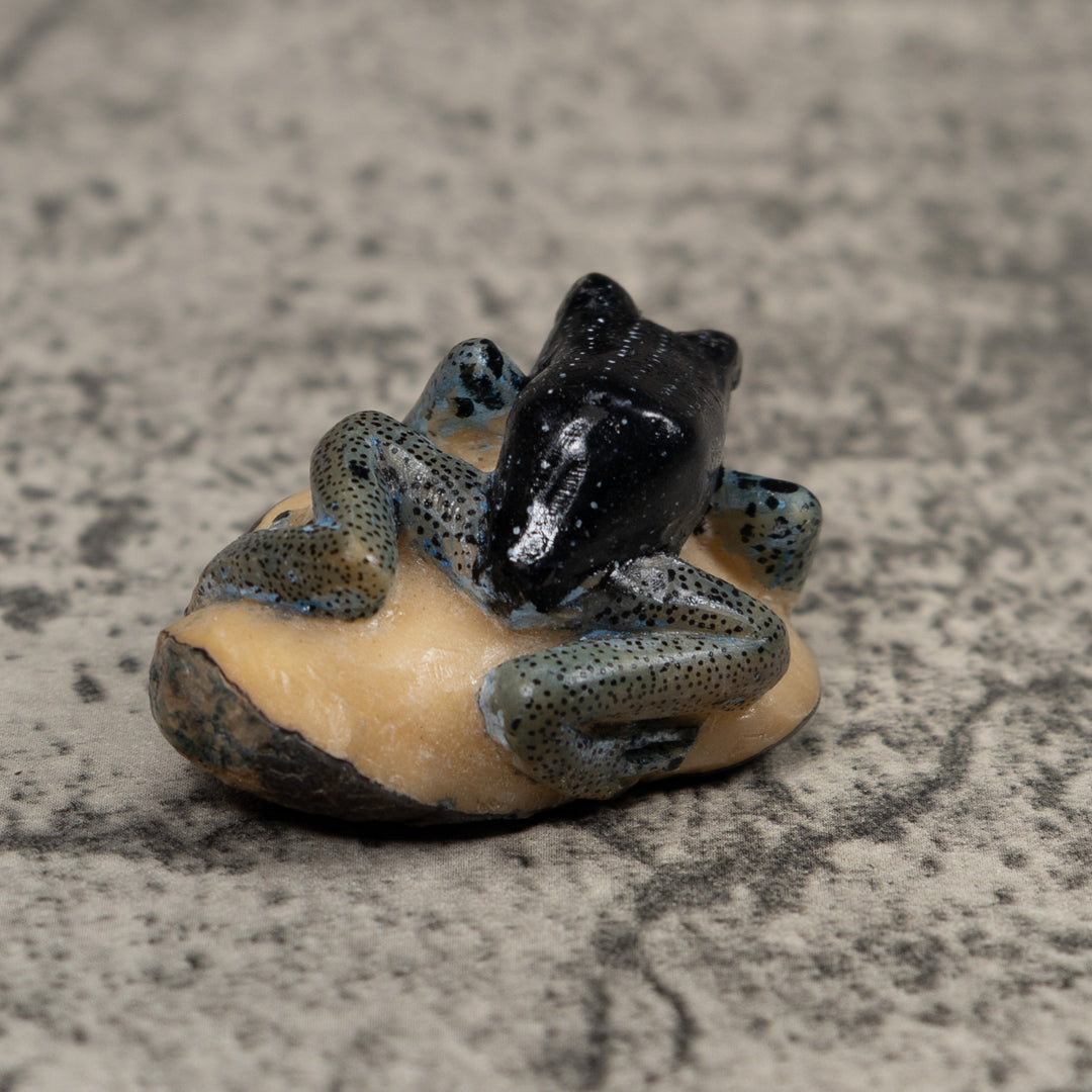 Vintage Blue Frog Tagua Carving