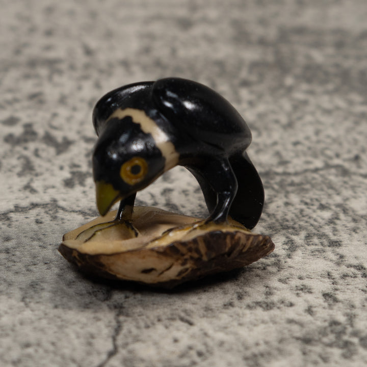 Vintage Black And White Rainforest Bird Tagua Carving