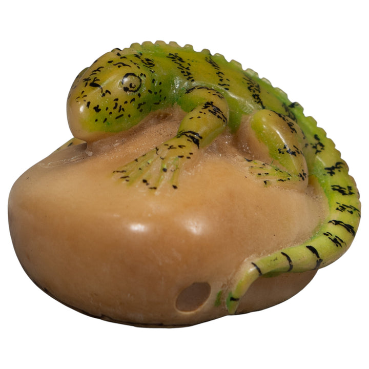 Vintage Green And Black Iguana Tagua Carving