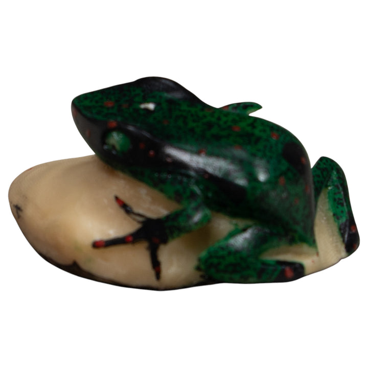 Vintage Green And Black Frog Tagua Carving