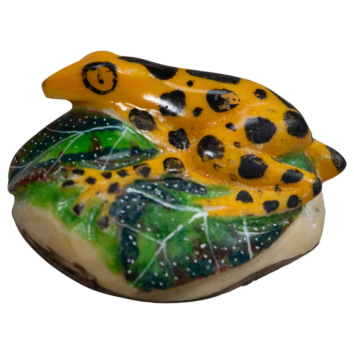 Gold Green And Black Frog Tagua Carving