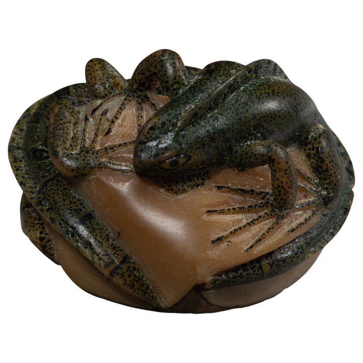 Vintage Green And Black Double Iguana Tagua Carving