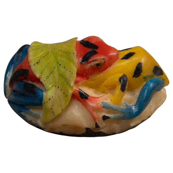 Double Red Blue And Gold Poison Dart Frog Tagua Carving