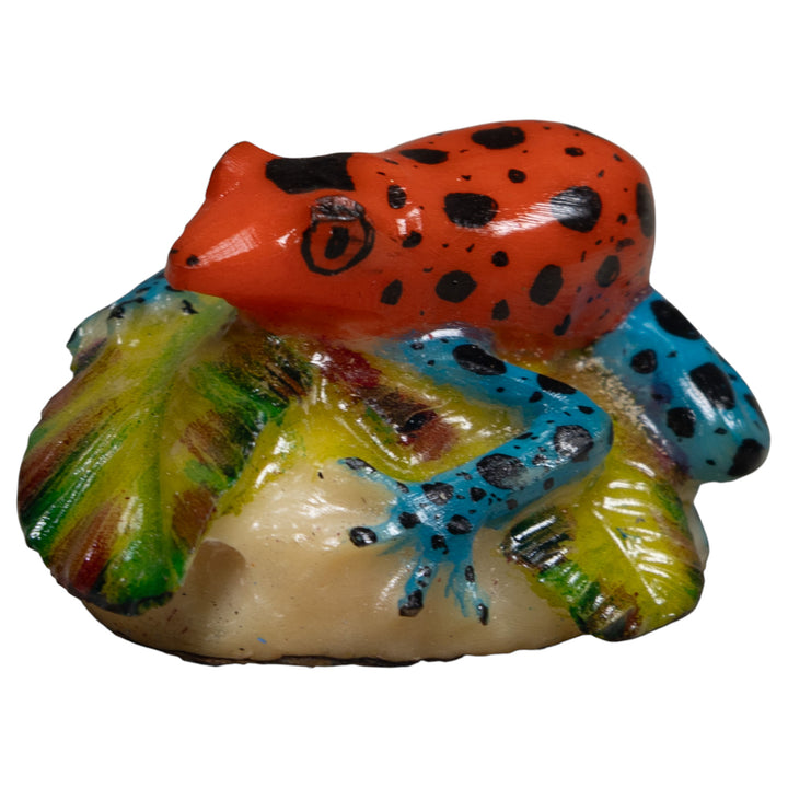 Vintage Blue Red Green And Black Frog Tagua Carving