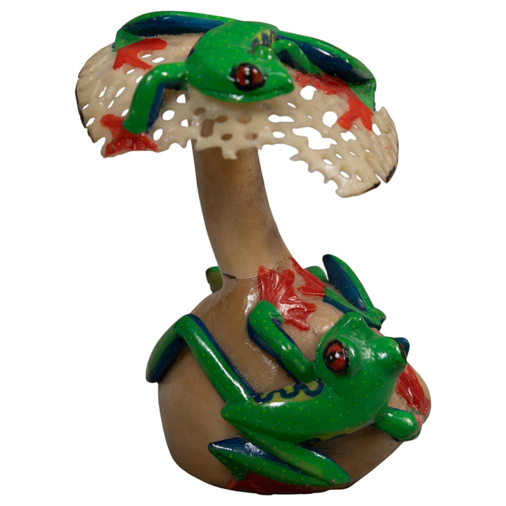 Multiple Tree Frog And Mushroom Tagua Carving