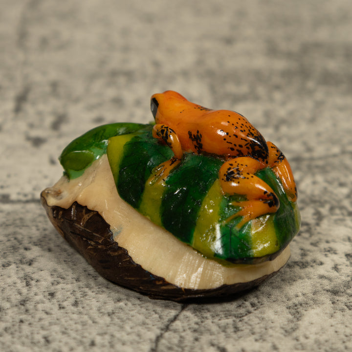 Gold And Black Tropical Frog Tagua Carving