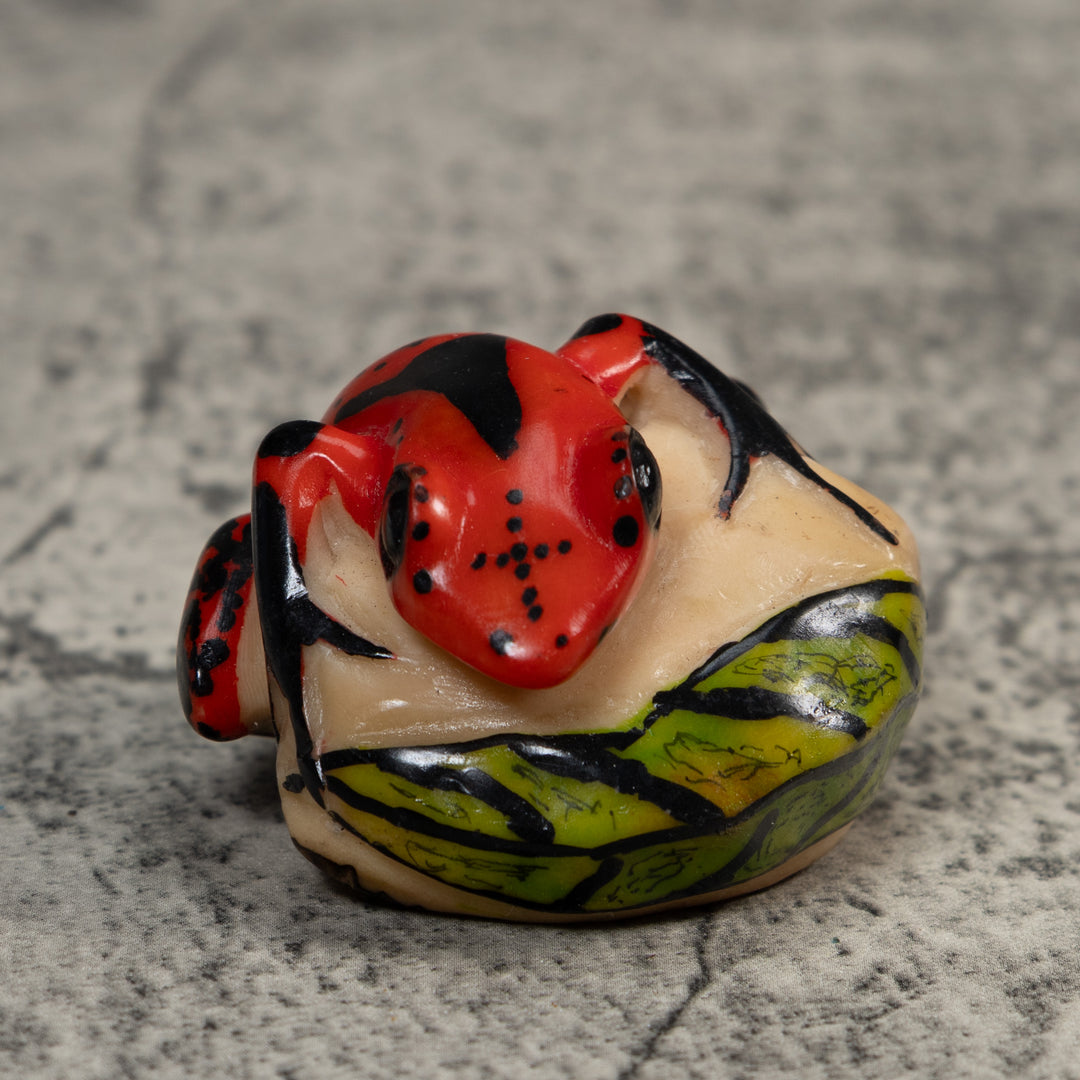 Vintage Red Green And Black Poison Dart Frog Tagua Carving