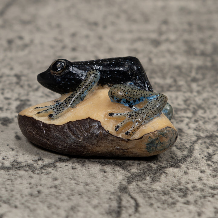 Vintage Blue Frog Tagua Carving