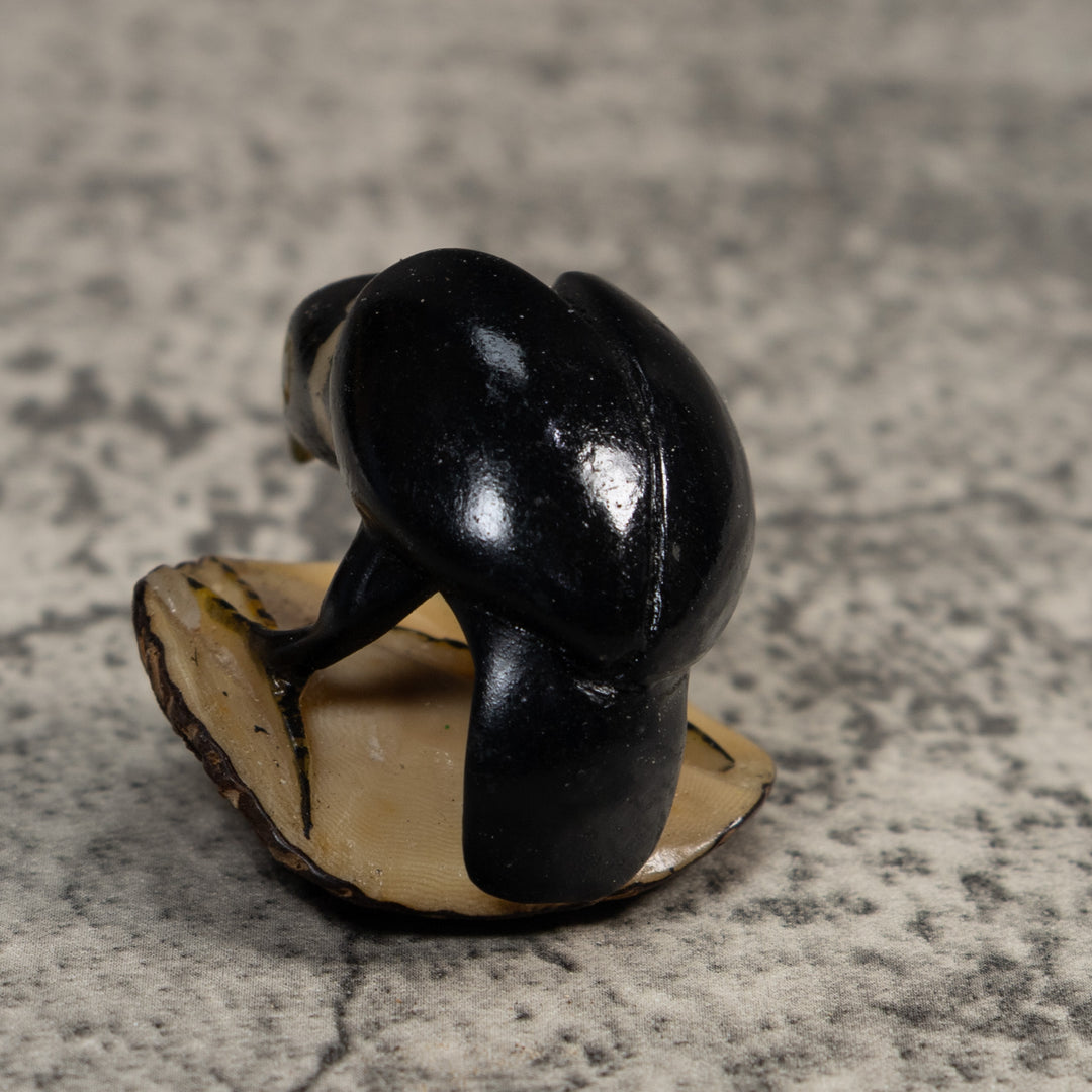 Vintage Black And White Rainforest Bird Tagua Carving