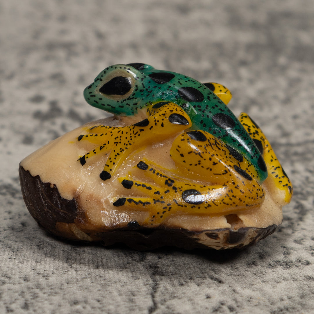 Vintage Yellow And Green Frog Tagua Carving