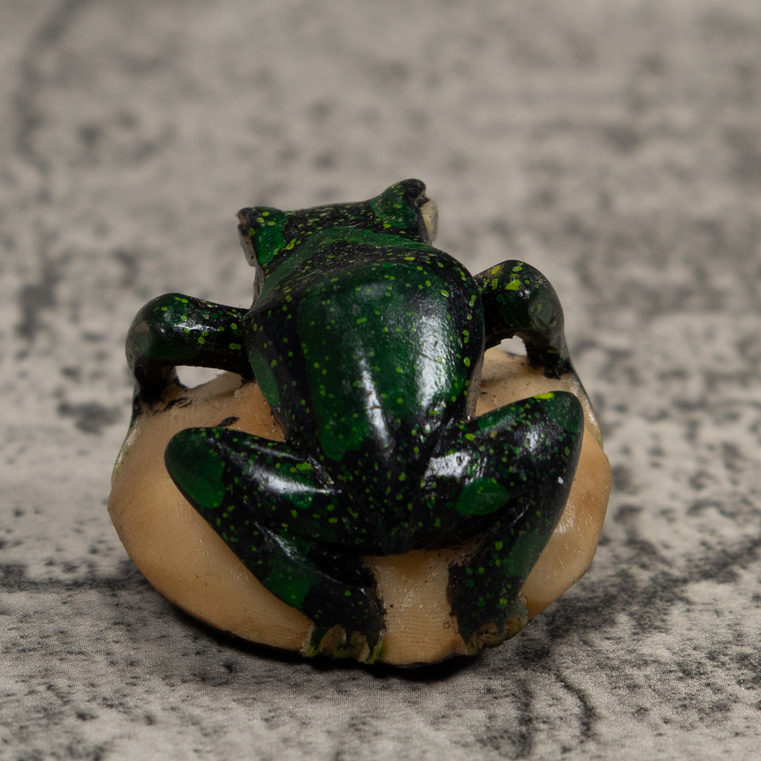 Vintage Dark Green Frog Tagua Carving