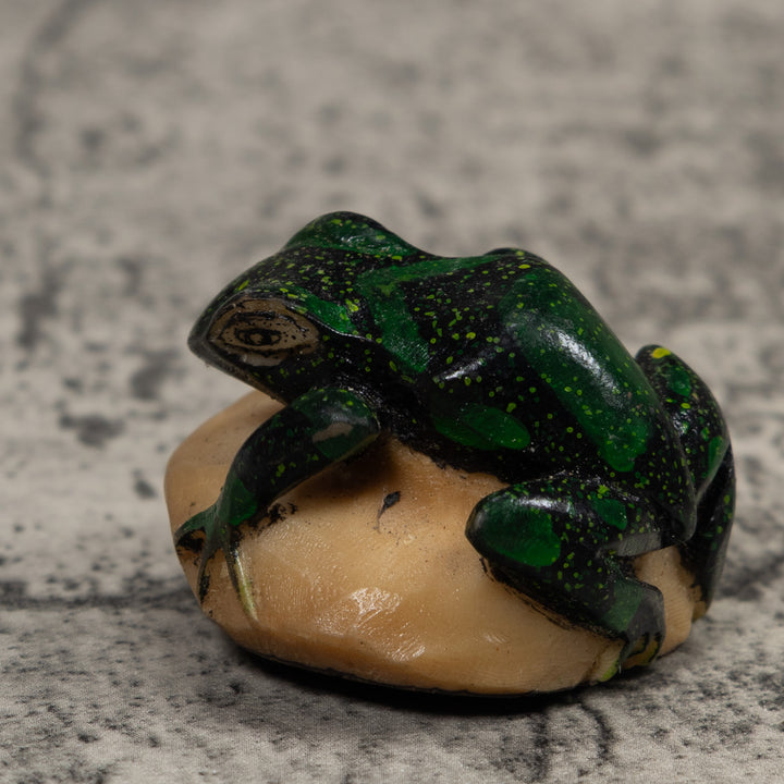 Vintage Dark Green Frog Tagua Carving