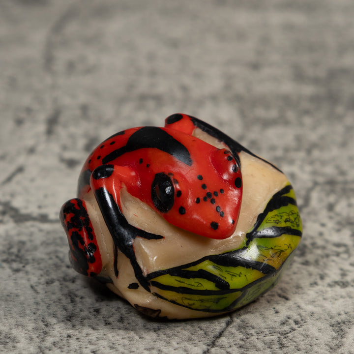 Vintage Red Green And Black Poison Dart Frog Tagua Carving
