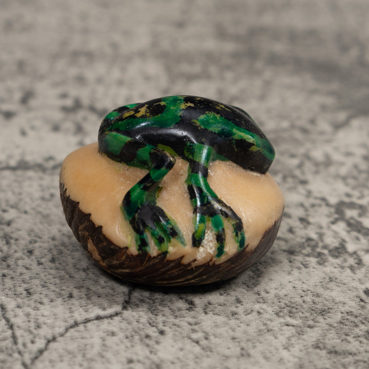 Vintage Green And Black Poison Dart Frog Tagua Carving
