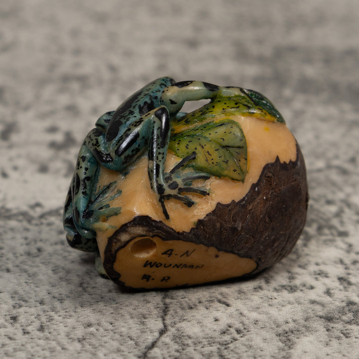 Vintage Blue And Black Double Poison Dart Frog Tagua Carving